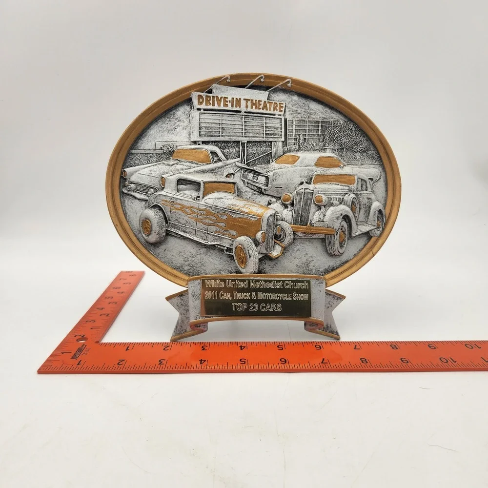 Drive-In Theatre Hot Rod 3D Man Cave Car Art Plaque Mechanic Decor